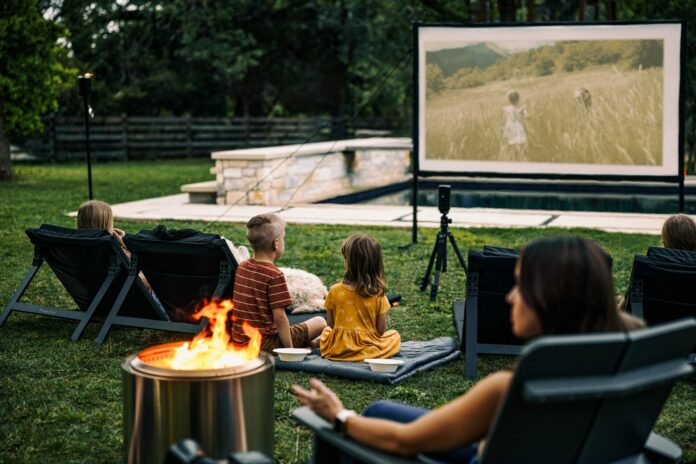 Solo Stove Movie Night Bundle with Screen and Reclining Lounge Chairs
