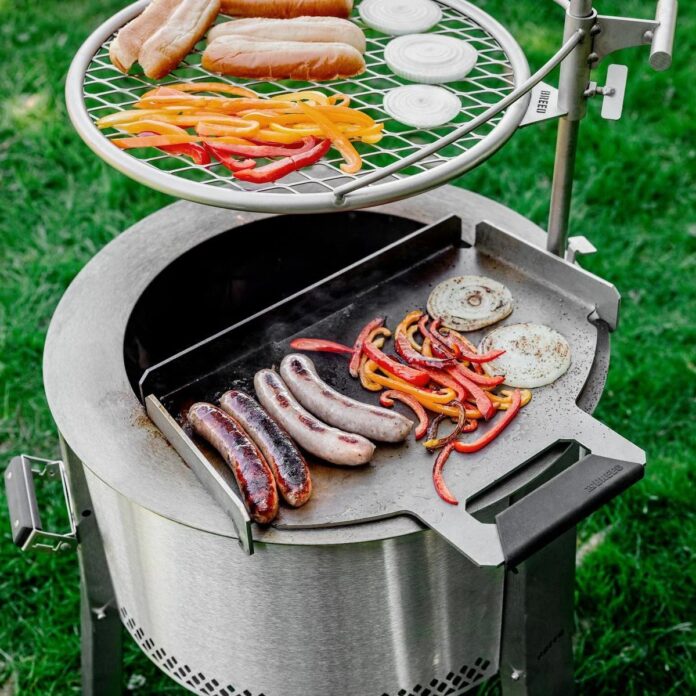 Breeo Fire Pit with Flat Top Griddle and Outpost Grill