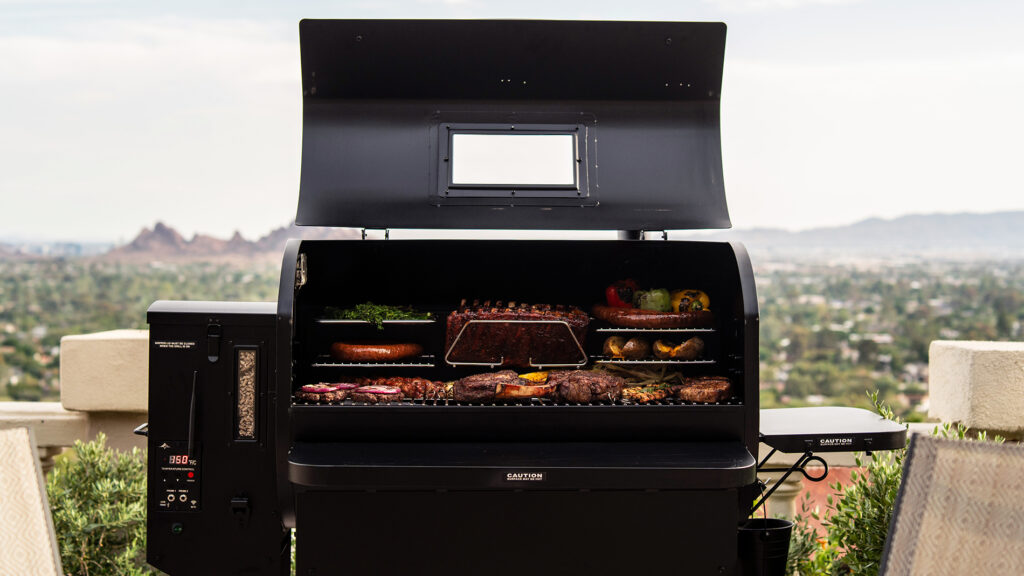 GMG Pellet Grill Filled with Food