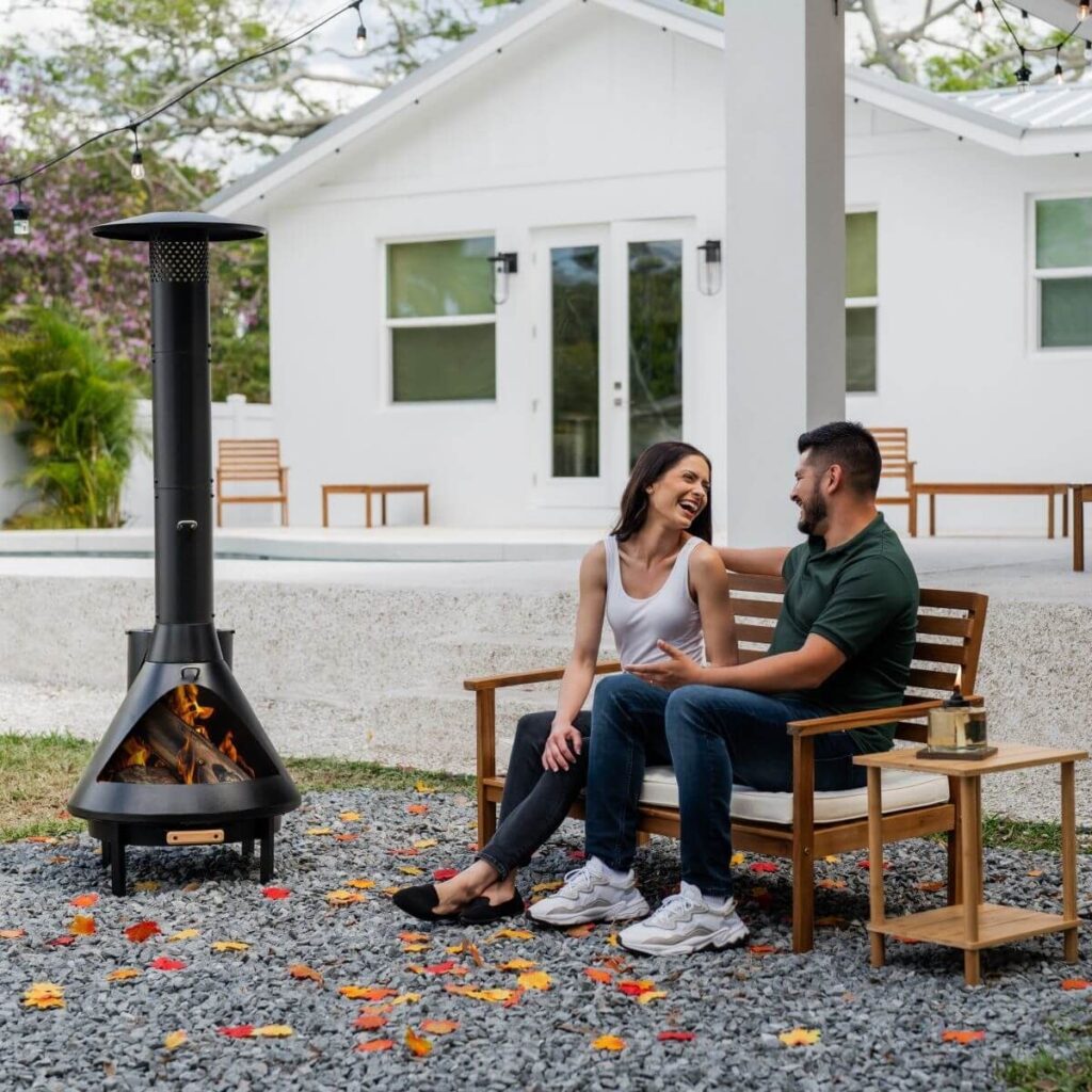 TIKI Brand Chiminea Outdoor Fireplace Burning Logs