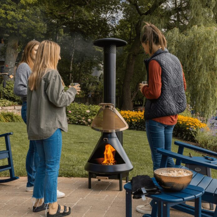 TIKI Brand Chiminea Outdoor Fireplace Burning Wood Pellets