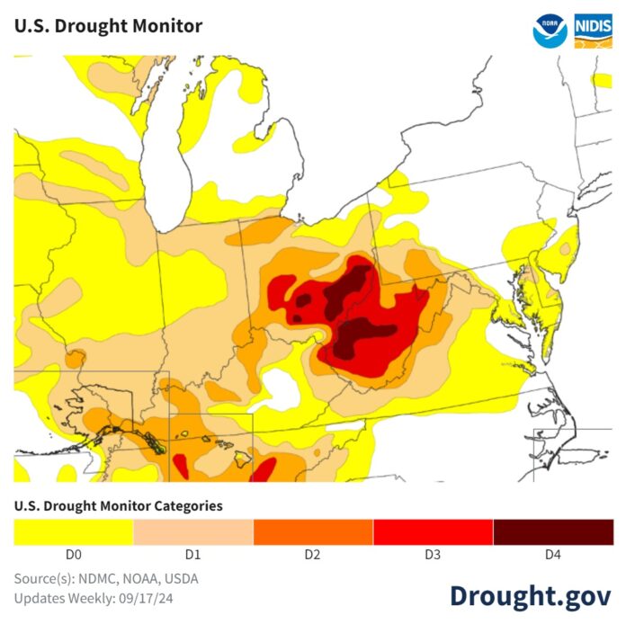 US Drought Monitor - Ohio and West Virginia