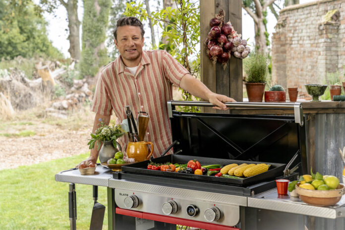 Jamie Oliver with the Weber Slate Gas Griddle