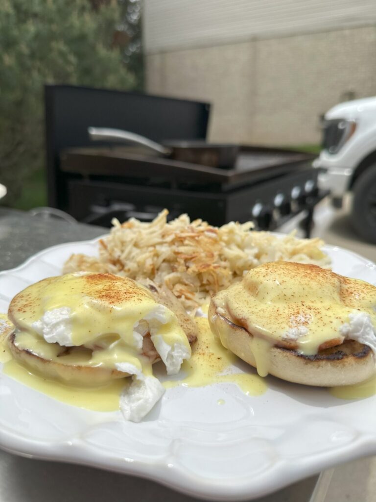 Eggs Benedict Cooked on a Blackstone