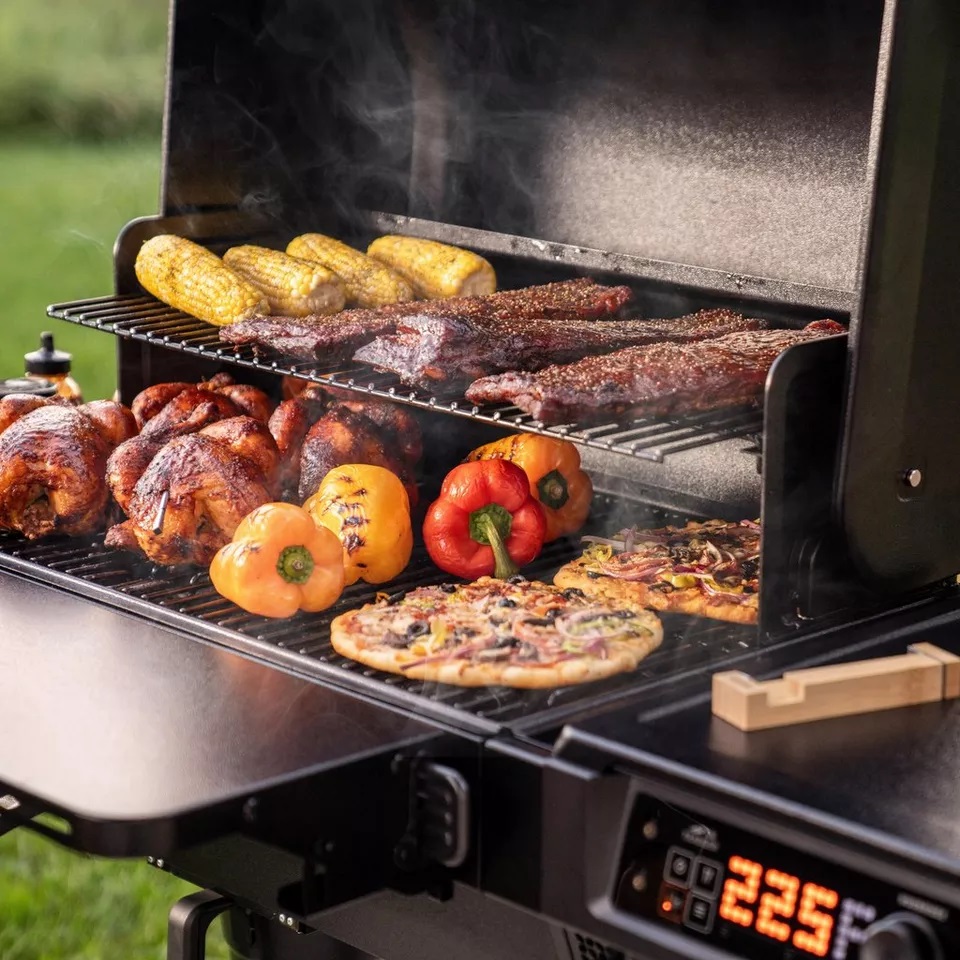 Traeger Woodridge Pellet Grill Loaded with Food